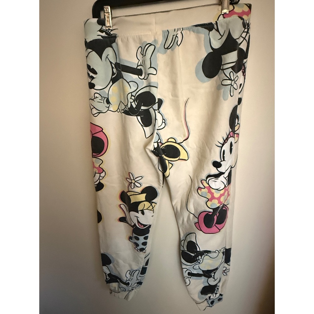 Disney Minnie Mouse All Over Print Joggers Cream Fleece Sweatpants Womens Large - Picture 3 of 5
